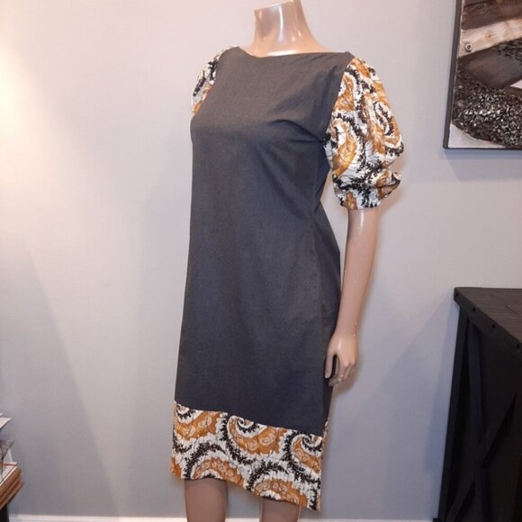 Idy Xotica African Designer Midi Dress Puff Sleeve Limited Edition Woodin Fabric - Picture 5 of 14